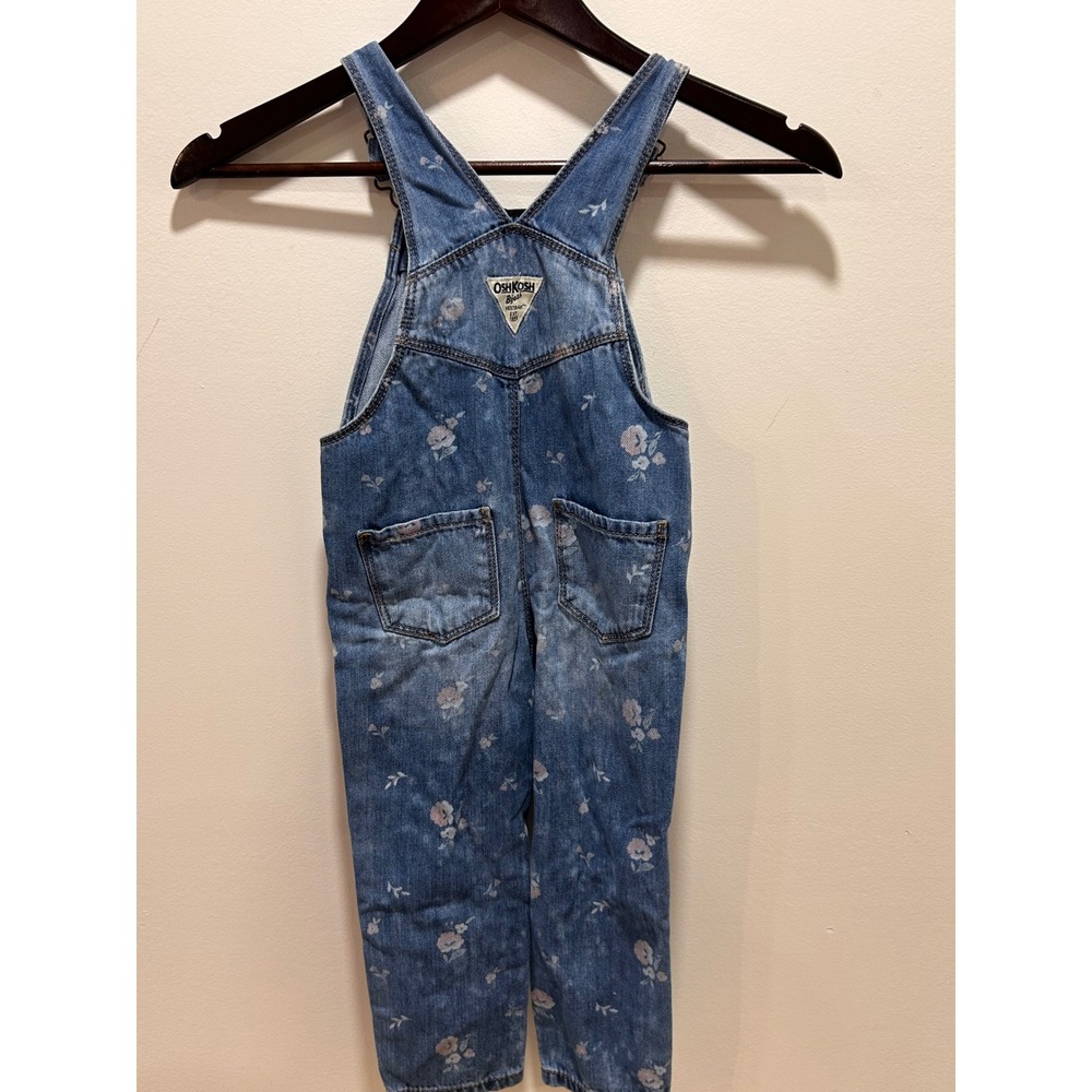 OshKosh Bgosh Girls 3T Floral Denim Overalls Blue Cotton  Vintage Style - Picture 3 of 4